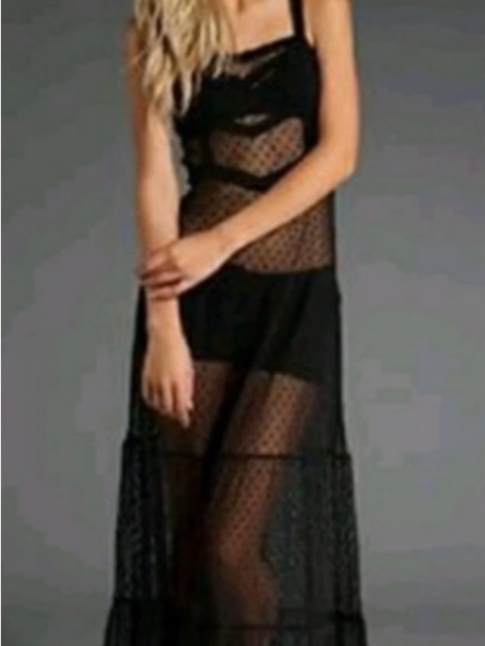 Free People Black Full Slip Lace Intimately Pointe D’Esprit Swiss Dot Maxi Layer